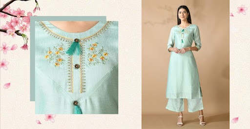 Green Floral Embroidered Kurta with Trouser